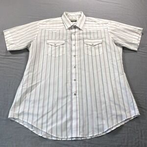 VINTAGE Karman Shirt Mens XL 17.5 White Pearl Snap Western Cowboy USA Adult